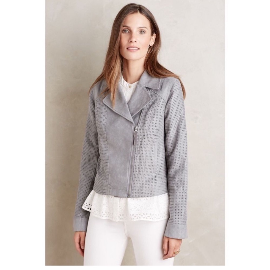 Hei Hei Anthropologie Gray Vegan Suede Perforated Moto Zippered Jacket